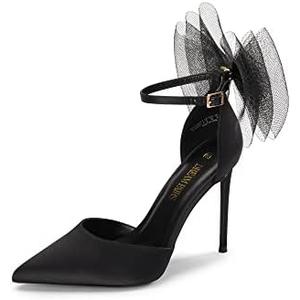 DREAM PAIRS Women's High Heels Strappy Closed Toe Stiletto Pointed Toe Mesh Bows Ankle Strap D'Orsay Sexy Dress Wedding Party Pumps Shoes, Size: 9