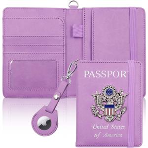 Cnycmy Passport Holder with Airtag,Passport-Wallet-Holder for Women, RFID Passport Holder with Slot Waterproof, PU Leather Travel Passport Case (purple1)