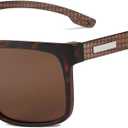 ZENOTTIC Polarized Sunglasses Men Square: Unbreakable TR90 Frame Carbon Fiber Temple UV400 Protection Sun Glasses for Driving (Tortoise Frame Brown Lens)
