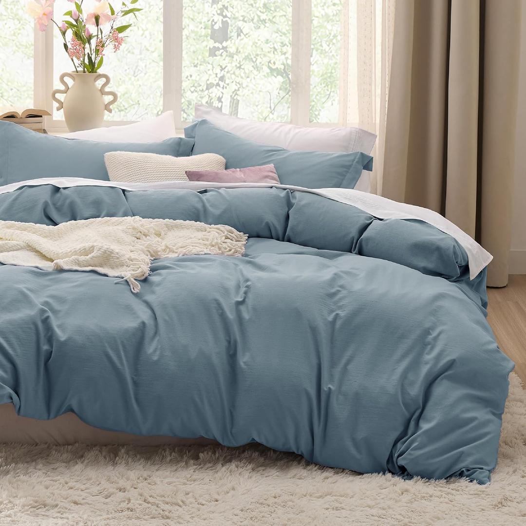Bedsure Mineral Blue Duvet Covers Queen Size - Prewashed Cotton-Like Polyester Duvet Cover, Soft Queen Duvet Cover Set 3 Pieces with Zipper Closure, 1 Duvet Cover 90x90 inches and 2 Pillow Shams
