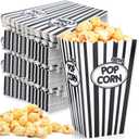 Xinnun 100 Pack Popcorn Boxes Classic Black White Stripe Paper Popcorn Buckets Disposable Oil Proof Container Vintage Retro Open Top Holders for Movie Night Supply Theater Carnival Party