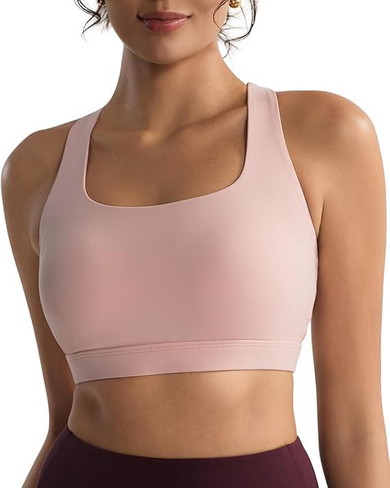 RUNNING GIRL Sports Bras for Women High Support Molded Cup High Impact Sports Bras with Sewn in Pads Racerback Running Bra(3113 Pink Peony XXL)