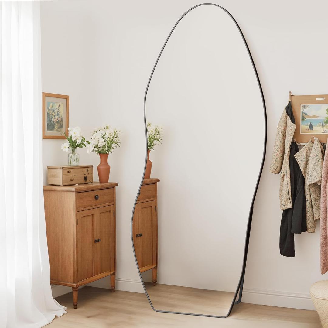 Antok Full Length Mirror, 68"x26" Floor Mirror with Stand,Standing Hanging Leaning Irregular Mirrors for Bedroom Living Room Entryway,Tear Drop Style