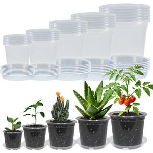 30 Pack 3/4/5/6/7 Inch Clear Nursery Pots with Drainage and 30 Pack Plant Saucers, Plant Pots for Plants Transparent Potting Containers for Plants Seeding Starter Pot (Clear, 3/4/5/6/7 Inch)