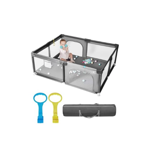 Baby Playpen,71"x59" Extra Large Baby Playard, Playpen for Babies with Gate, 0-6 to 12 Months Baby Activity Center, Sturdy Safety Playpen with Soft Mesh,Playpen for Toddlers(Gray)