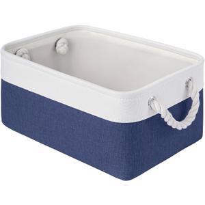 Storage Baskets for Shelves 13.8x9.8x6.7 Inch, Foldable Fabric Storage Bins with Handles, Small Storage Baskets for Organizing Closet, Office, Home Organization (1-Pack, White&Blue)