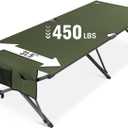 HOMECALL 31.5'' Heavy Duty Camping Cot for Adults, 450 lbs Capacity, Supports Up to 6.9ft, Military Folding Portable Cot with Carry Bag for Camping, Travel, Guest & Emergency Use, Army Green