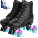 XUDREZ Roller Skate Shoes for Women Men PU Leather High-top Double-Row Roller Skates for Beginner, Professional Indoor Outdoor Roller Skates with Shoes Bag (39-US Women 8.5, US Men 7, flash wheel)