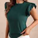 Women's Ruffle Cap Sleeve Blouse Elegant Mock Neck Business Casual Shirts (Green, M)