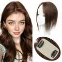 isheeny Premium Human Hair Topper for Women 10Inch Real Human Hair Toppers for Thinning Hair & Volume Dark Brown #2 Natural Hair Pieces for Women With Artificial Base & 2 Secure Clips