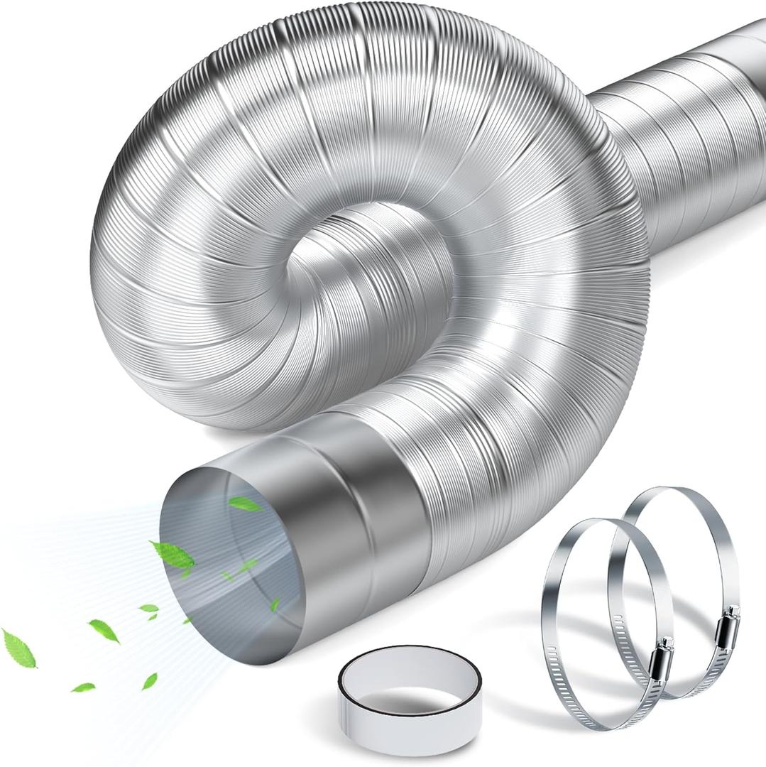 4 Inch Semi Rigid Dryer Vent Hose,Aluminum Dryer Vent Duct with 2 Hose Clamps and Aluminum Foil Tape,3 Feet length Dryer Vent Pipe for Clothes Dryer,Basement,Tight Space
