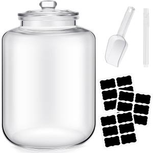 Yaomiao 6 Gallon Glass Jar with Lid Large Cookie Jar Big Opening Airtight Food Storage Canister Canning Pot for Flour Sugar Dog Treat Pasta Candy Glass Containers with Lids for Kitchen