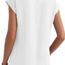Lynwitkui Women's V Neck Chiffon Blouses Cap Sleeve Shirts Casual Loose Work Office Solid Tops (White, L)