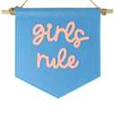 Girls Rule Mini Hanging Felt Banner，- Baby Kids Girl Nursery Wall Decor, Kids Room Flag, Cute Decorative Banner, Charming Decoration for Small Spaces (Blue)