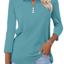 Womens Tops 3/4 Sleeve Polo Shirts Business Casual V Neck Collared Shirts Basic Tees Blouse, M