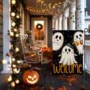 3 x Spooky Ghost Welcome Garden Flags for Outside 12x18 Inch Double Sided Burlap,Halloween Sign Small Flag Farmhouse Holiday Yard Lawn Outdoor Decorations DF896