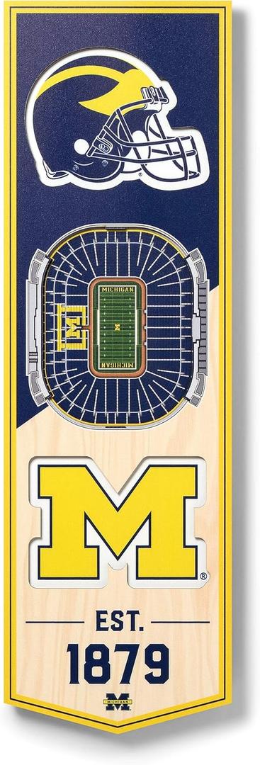 YouTheFan NCAA Michigan Wolverines 3D Stadium 6x19 Banner - Michigan Stadium