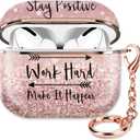 ZEKICE Compatible with AirPod Pro 2nd/1st Generation Case Cover Protective Shockproof Hard Cover Shell with Rose Gold Keychain, Case for Girl Women Men (Inspirational Quotes Pink)