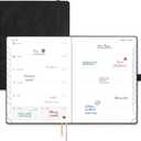 POPRUN Weekly Planner 2026-2027 (Medium 6.5''x 8.5'') Academic Calendar (JUL.26 - JUN.27) Appointment Book with Monthly Tabs, Leather Soft Cover, Inner Pocket, 100 GSM - Black