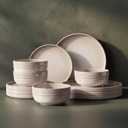 SMIRLY Stoneware Dinnerware Set for 4, 12-Piece Ceramic Plates and Bowls Set, Chip & Scratch Resistant Dish Set, Microwave, Dishwasher & Oven Safe for Everyday Meals, Cream White