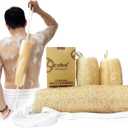 Natural Loofah Exfoliating Back & Body Scrubber Set | 40" Natural Whole Loofah Back Scrubber with Handles for Deep Cleansing | 100% Plant-Based Eco Luffa Shower Sponges for Women & Men