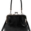 Women's Kiss Lock Crossbody Bag Small PU Leather Shoulder Purse Top Handle Phone Wallet Bag Tote Satchel Handbag (Black)