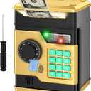 Piggy Bank, Automatic Electronic Piggy Bank for Kids Boys Girls with Password and Fingerprint Unlocking Simulation, Money Bank Kids Safe Toys for 3 4 5 6 7 8 9 10 Year Old Boy Girl (Black Gold)