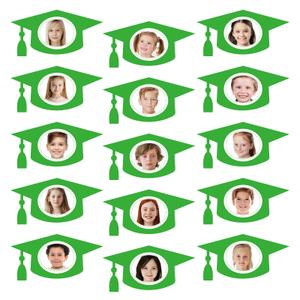 JarThenaAMCS 50 Pcs Graduation Hat DIY Cutouts Green Grad Caps Tassel Paper Cutting Bulletin Board Decoration with 100 Pcs Glue Points for 2026 School Congrats Grad Party Classroom Photo Name Crafts