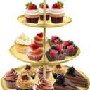 3 Tier Gold Cupcake Stand Stainless Steel Dessert Display Rack with Removable Tiered Tray for Parties,Weddings,Birthdays,Decorations,Any Festivals and Festivities(Stainless Steel Pole)