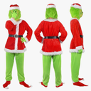 Green Monster Costume Christmas Adult, Halloween Outfit for Woman Men, Green Costume Santa Claus Cosplay 7PCS. Size XL