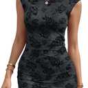 Trendy Queen Womens Boat Neck Floral Mini Dress Summer Bodycon Going Out Short Dresses (XS)