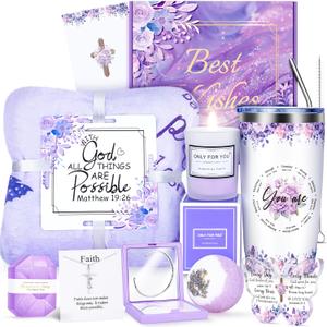 Fortuning's JDS 12PCS Christian Gifts for Women Faith, Inspirational Gifts for Women, Religious Catholic Gifts Basket,Purple Birthday Get Well Soon Gifts, for Mom Her Wife Girlfriend Friend Sister