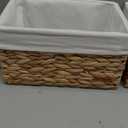 Water Hyacinth Wicker Baskets for Storage, Handwoven Rattan Shelf Basket for Organizing Pantry Closet Bedroom, 100% Natural Decorative Woven Organizer with Handles and Waterproof Canvas, 2 Pack