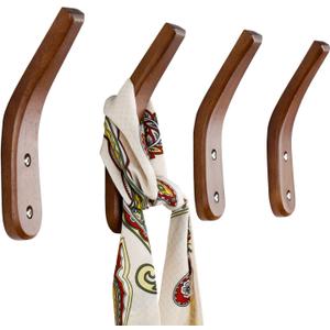 Wood Coat Hook Wall Mounted Vintage Single Hook Hat Rack Towel Hanger Wood Wall Hooks Wall Organizer Decorative Heavy Duty 4pcs