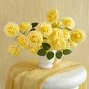 Ling's moment Artificial Flowers 25Pcs French Yellow Roses Decor w/Stems,3" DIY Foam Floral for Wedding Bouquet/Centerpieces, Outdoors Party Backdrop, Room/Table, and Garden/Pot Decorations