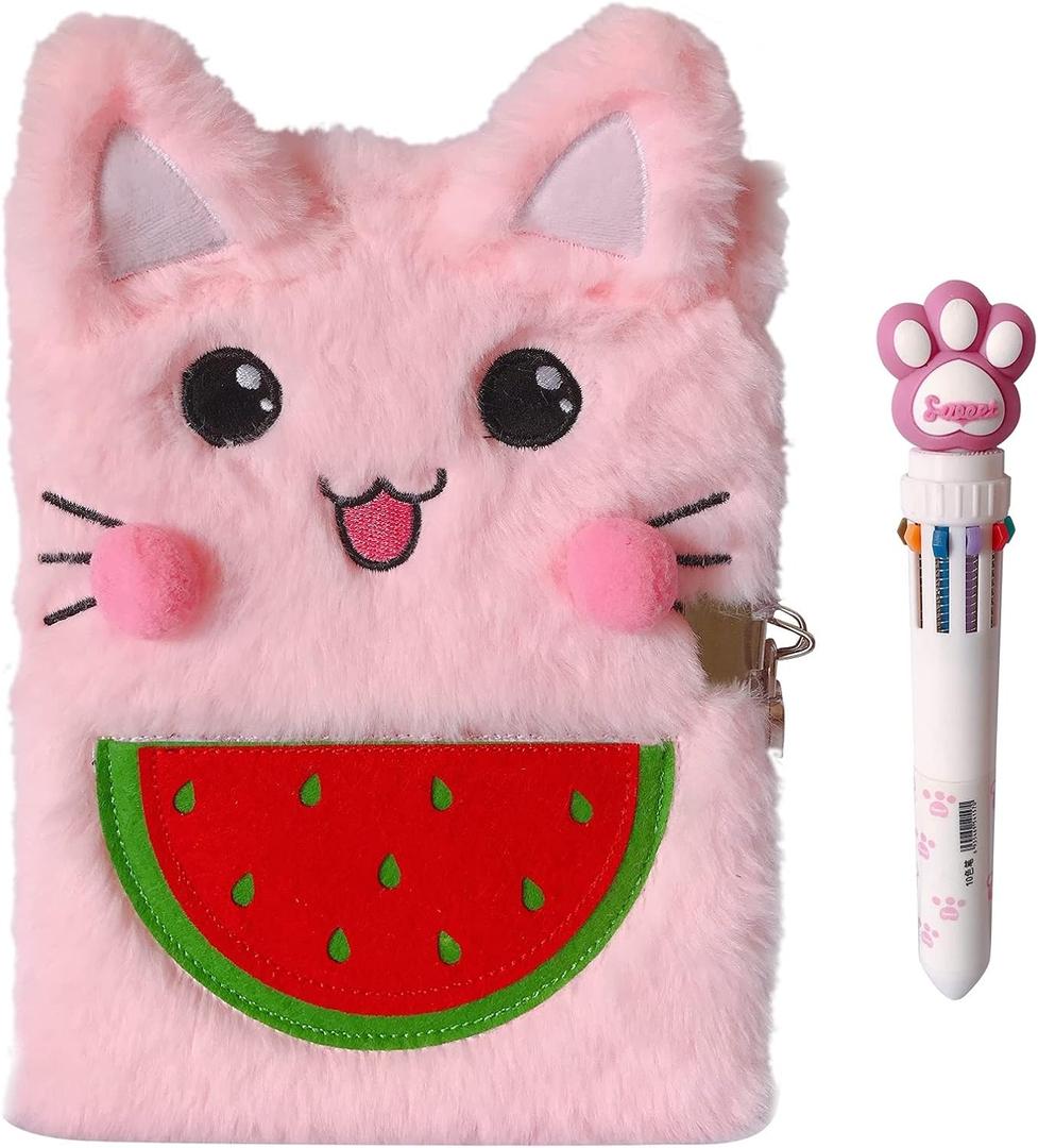 Cat Diary for Girls with Lock and 2 Keys,Kids Journal Notebook Gift Set with Multicolored Pen, 80 Sweet Heart Lined Sheets