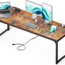 Coleshome 71 Inch Computer Desk with USB Ports, Large Office Desk, Long Study Student Writing Desk, Rustic Brown