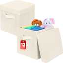 ShellKingdom Storage Bins, Foldable Fabric Storage Cubes with Lid, Clothes Storage Organizer Drawer For Closet Toys Storage, 13 X 13 X 13 INCH, 2 Pack (Beige)