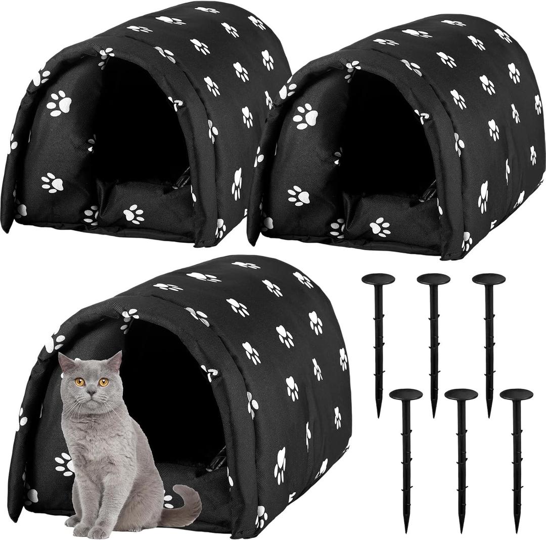 3 Pcs 21.3" x 16.5"x 14.2" Cat Houses for Outdoor Cats Weatherproof Waterproof Rainproof Foldable Cotton Insulated Feral Dogs Tent Shelter Pet Beds for Keep Warm Outdoor Indoor Garden for a 6kg Kitten
