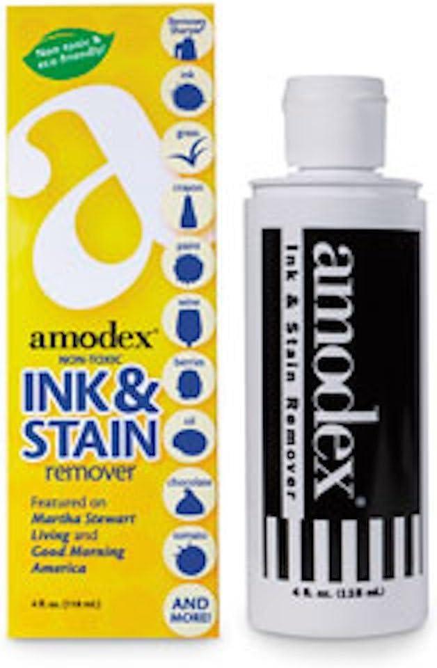 Amodex Ink & Stain Remover for Clothes, Leather and Skin - Removes Ink, Ballpoint, Sharpie, Grease and More, Works on Set-in Stains, Gentle but Powerful, 4oz/120ml Bottle (Pack of 2)
