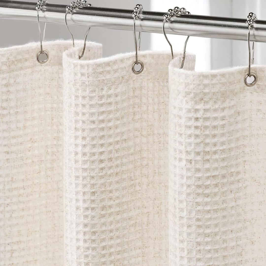Linen Waffle Weave Shower Curtain Cream Shower Curtains for Bathroom Beige,72" W x 72" L