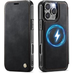 for iPhone 16 Pro Max Case Wallet Compatible with Magsafe, PU Leather Flip RFID Blocking Card Holder Stand Shockproof Magnetic Women Men Wallet Phone Case Cover for iPhone 16 Pro Max, Black