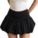 Women's Bubble Mini Skirt High Waisted Flared A Line Y2k Party Club Skirts (Black, M)