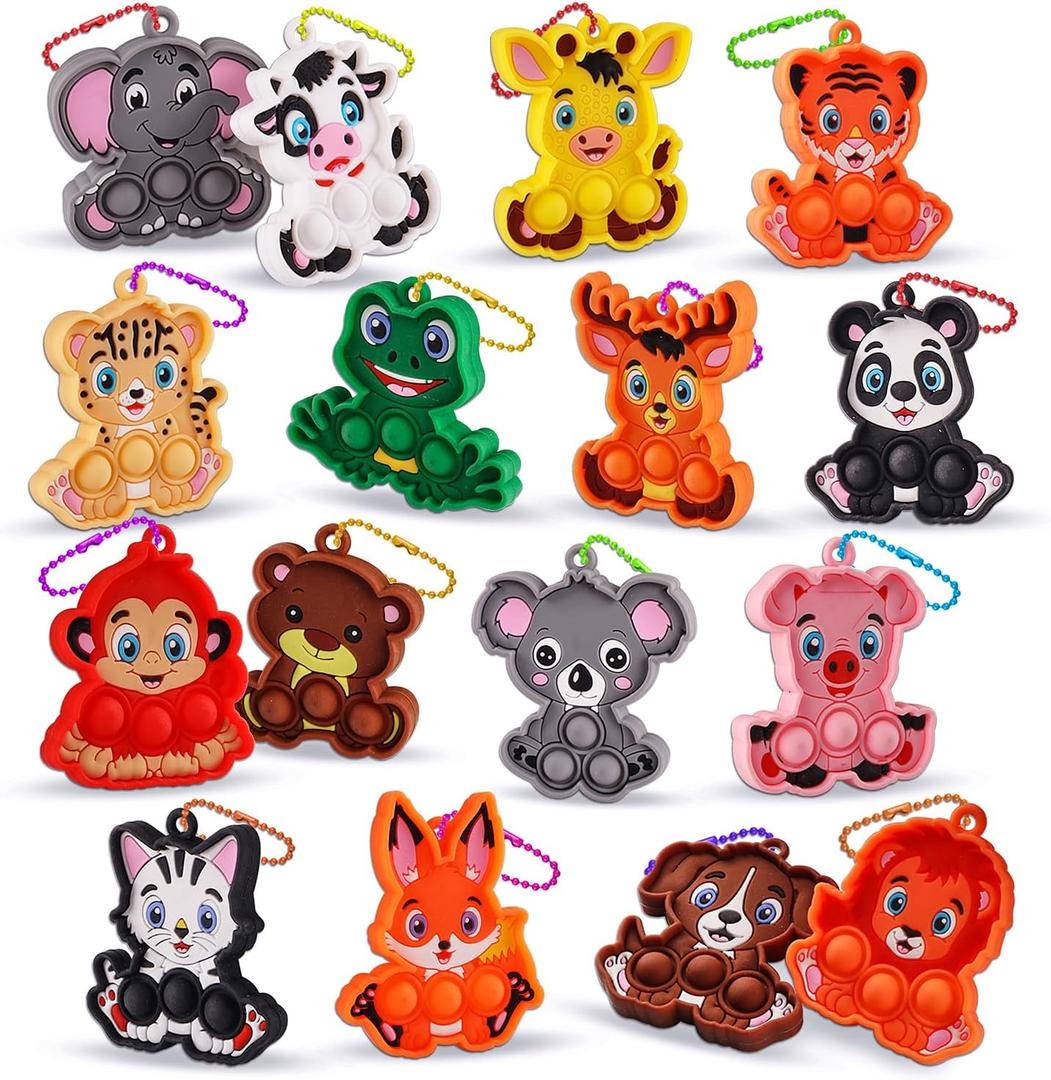 Kids Party Favors 16PCS Animal Sensory Toys, Mini Pop Fidget Toys Keychain, Goodie Bag Stuffers, Birthday Gifts, Small Prizes for Kids, Classroom Rewards