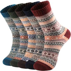 Clothirily Wool Socks, Thick Soft Wool Socks for Women, Vintage Warm Womens Sock, Winter Warm Boot Sock for Women Men (One Size, B-5 Pairs,classic Style, 6-10)