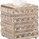 Sumnacon Crystal Square Tissue Box Cover - Sparkling Cube Glass Tissue Box Holder, Decorative Facial Tissue Holder for Bedroom Bathroom Dresser Night Stand Table Office Home Decor, Gold