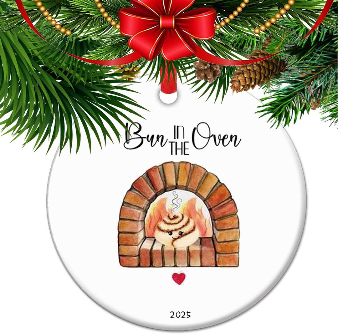 Bun in The Oven Ornament - 2025 Christmas Ornament, Expecting Parent, Mom to Be, Baby Announcement Keepsake (C6)