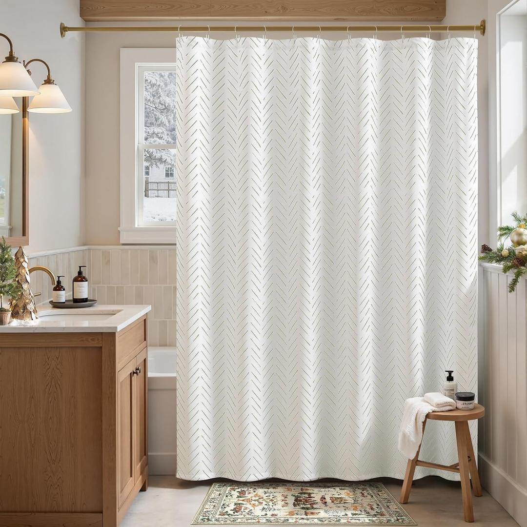 jinchan Extra Long Green and White Shower Curtain Inky Herringbone Chevron Zig Zag Waterproof Fabric Modern Farmhouse Shower Curtains for Bathroom with 12 Hooks 70x84 Inches