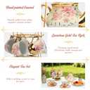 20 Pcs Porcelain Tea Set with Metal Holder, European Ceramic Tea Set for Adults, Antique Enamel Tea Cup Saucer Set for Party, Coffee Tea Gift Sets with Pink Flower Painting (Pink Enamel)