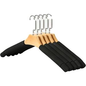 Habiba Lightweight Solid Wood Hangers, Household Non Slip Sponge Seamless Clothes Hanger Hook, Coat Hangers for Suits Pant and Jackets Durable